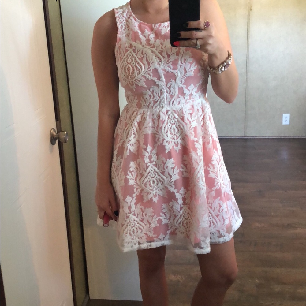 Lace fit and flare dress.